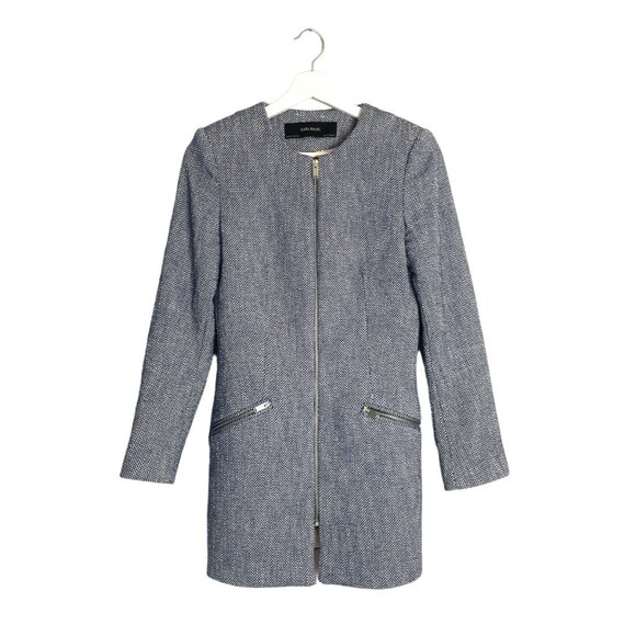 Zara Blue Tweed Blazer Jacket Size Small Preppy Workwear Cute Layering - Picture 3 of 8